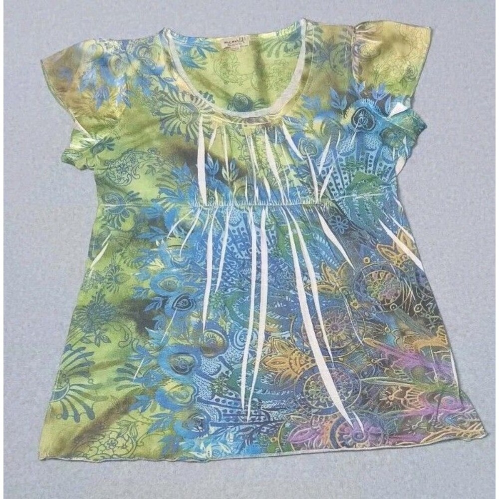 One World Y2K Flutter Sleeve Tunic Top Large Multicolor Paisley Goblincore Fairy